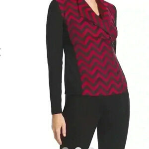 Chico’s Chevron Red Black Moto Blazer Size XS